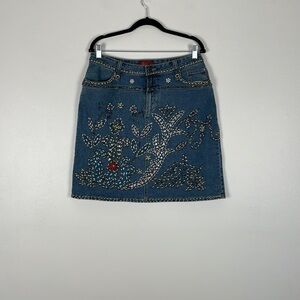 Vintage Azita Jeans heavy beaded 5 pocket denim skirt Size 12